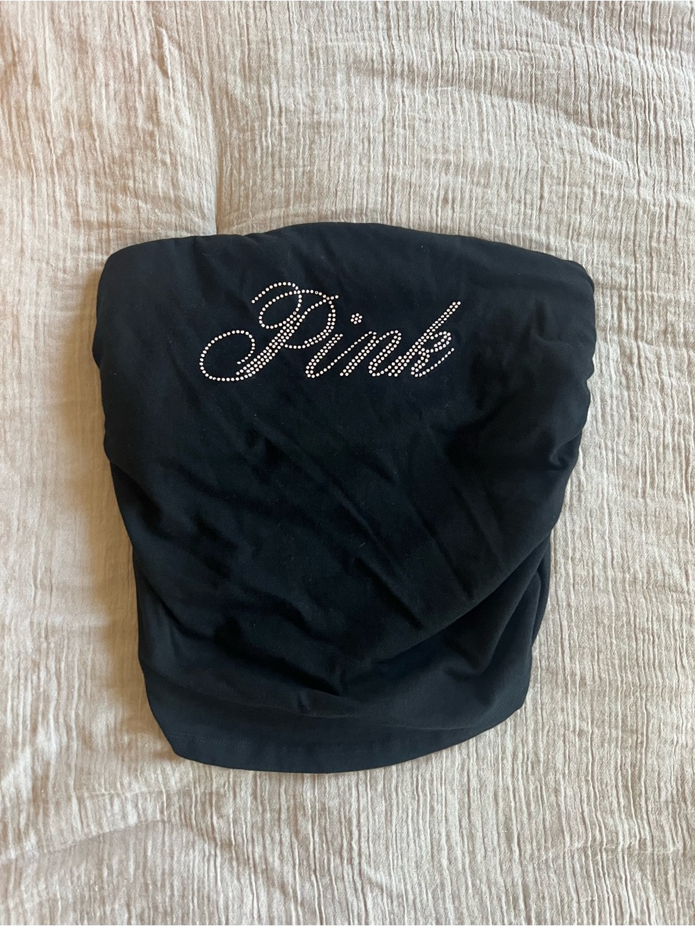 PINK Victoria's Secret Black Tube Top with Rhinestone Script